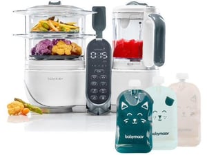 BABYMOOV kuhalnik Nutribaby+ On the Moov Blanc 6v1 in 15 vrečk za shranjevanje ka