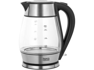 TEESA električni čajnik, steklo + inox, 2000 W, črn, 1,7 l