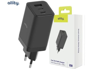 ALLITY polnilec ATC-01 GaN, 65W, 2x USB Type-C, 1x USB Type-A, črna