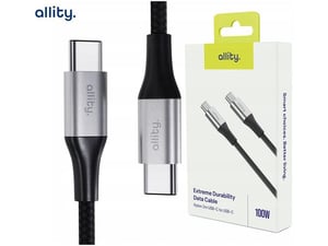 ALLITY kabel AUC-01, USB-C na USB-C, 100W, 2m, črna