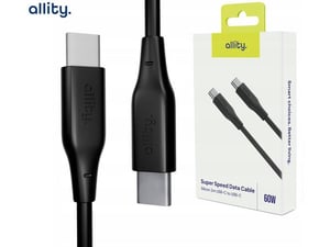 ALLITY kabel AUC-02, USB-C na USB-C, 60W, 1 m, črna