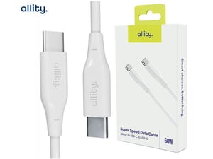ALLITY kabel AUC-02, USB-C na USB-C, 60W, 1 m, bela