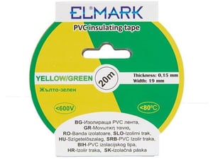 ELMARK izolirni trak, 20 m x 19 mm x 0.15 mm, rumena/zelena