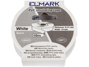 ELMARK izolirni trak, dolžina 10000 mm, širina 19 mm, globina 0.15 mm, bela