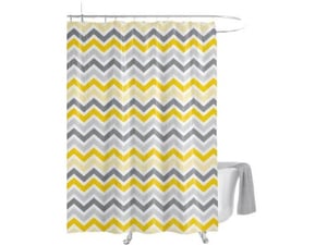 PRIRESA zavesa za tuš CORNERPLAY 180x200 cm | Vodoodporna tekstilna kopalniška zavesa s potiskom + 12 plastičnih obročev