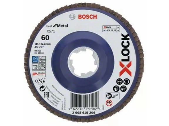 BOSCH PROFESSIONAL X-LOCK ravna lamelna brusilna plošča Best for Metal 115mm G60 2608619206