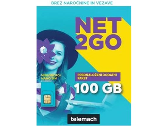 TELEMACH predplačniški paket Sim KARTICA NET2go 100GB
