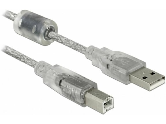 DELOCK Kabel USB A-B 5m Delock dvojno oklopljen transparent s ferito 83896