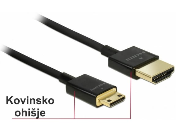 DELOCK HDMI-HDMI Mini kabel z mrežno pove. 2m Delock črn 3D 4K slim 84778