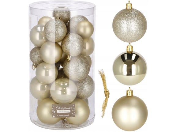 Family Christmas božične kroglice zlate 30 kos 4/5/6 cm z vrvicami