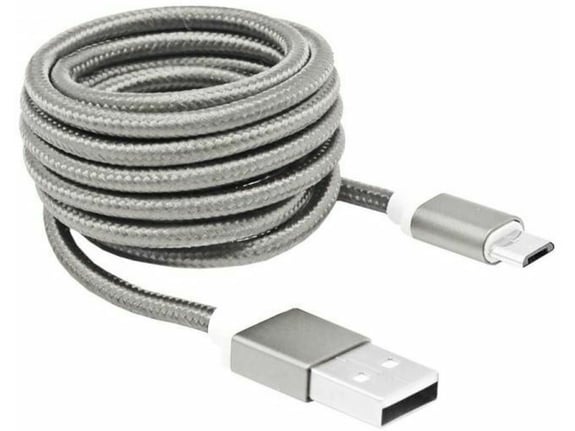 SBOX Kabel USB A-B mikro 1,5m SBOX bombažna zaščita, srebrn USB-10315W