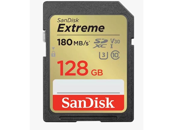 SANDISK SDXC 128GB EXTREME, 180/90MB/s, UHS-I, C10, U3, V30 SDSDXVA-128G-GNCIN