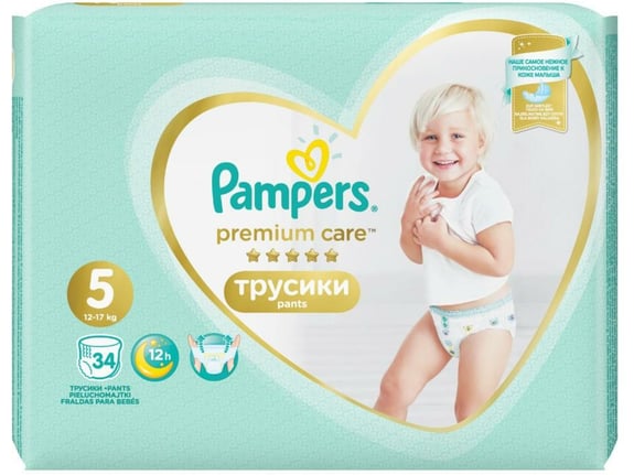 PAMPERS hlačne plenice Premium Care, velikost 5 (10-16 kg), 34 kosov