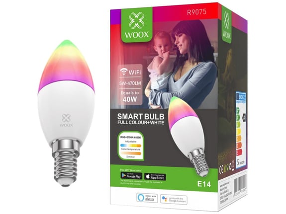 WOOX r9075 smart wifi led e14 5w rgb 2700k-6500k zatemnilna pametna žarnica