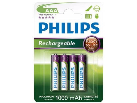 PHILIPS polnilne baterije R03B4RTU10 AAA 1000mAh NiMH Ready-to-Use (4 kos)