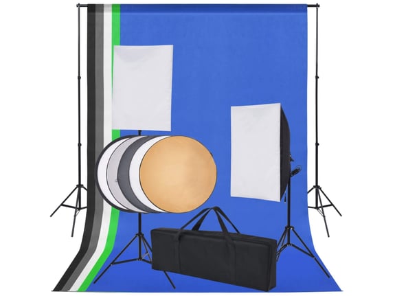VIDAXL Komplet za fotografski studio: 5 barvnih ozadij in 2 softboxa