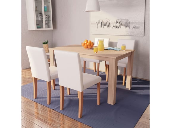 VIDAXL Jedilna miza in stoli 5 delni komplet umetno usnje hrast krem