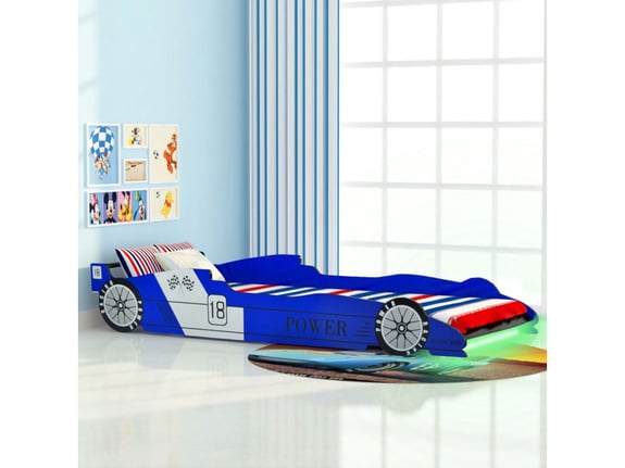 VIDAXL Otroška postelja LED dirkalni avtomobil 90x200 cm modre barve