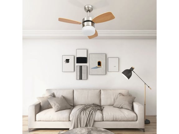 VIDAXL Stropni ventilator z lučjo in daljincem 76 cm svetlo rjav