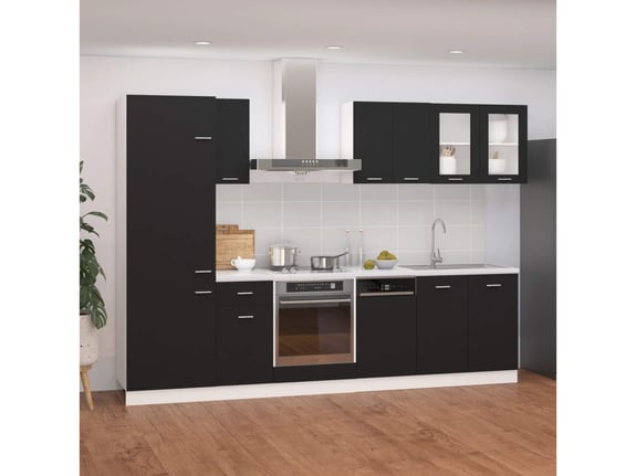 VIDAXL Komplet kuhinjskih omaric 8-delni črn iverna plošča