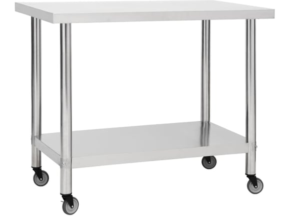 VIDAXL Kuhinjska delovna miza s kolesi 100x30x85 cm nerjaveče jeklo