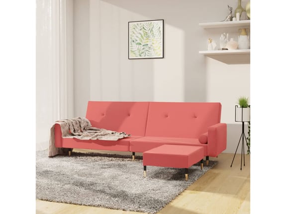 VIDAXL Kavč dvosed z ležiščem in stolčkom roza žamet