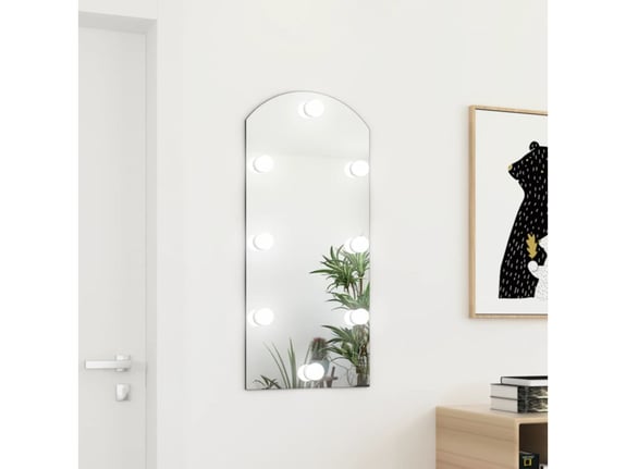 VIDAXL Ogledalo z LED lučkami 90x45 cm stekleno z lokom