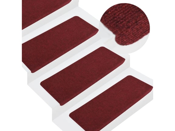 VIDAXL Samolepilne preproge za stopnice 15 kosov 65x24,5x3,5 cm rdeče
