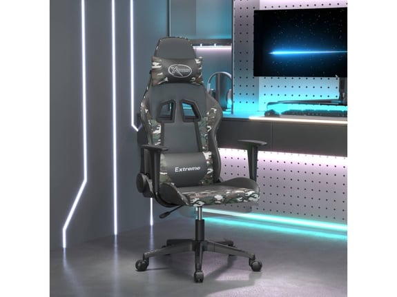 VIDAXL Gaming stol z oporo za noge črno in kamuflažno umetno usnje