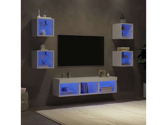 VIDAXL Komplet TV omaric LED 7-delni bel inženirski les