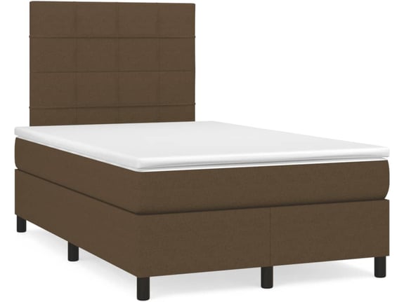 VIDAXL Box spring postelja z vzmetnico LED tem. rjava 120x190 cm blago