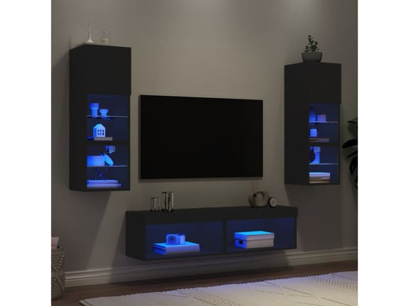 VIDAXL Komplet TV omaric LED 6-delni črn inženirski les