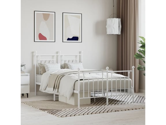 VIDAXL Kovinski posteljni okvir z vzglavjem in vznožjem bel 120x200 cm