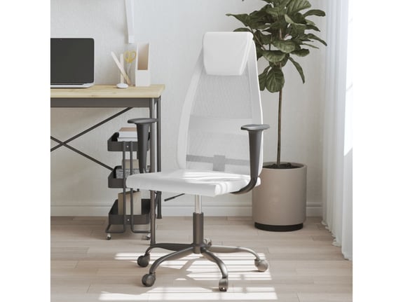 VIDAXL Pisarniški stol bela mrežasta tkanina in umetno usnje