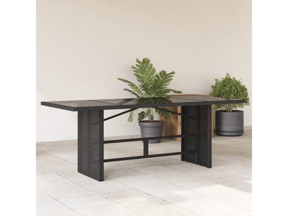 VIDAXL Vrtna miza s stekleno ploščo črna 190x80x74 cm poli ratan