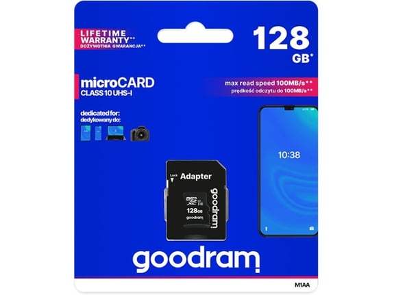 GOODRAM microSD kartica, 128 GB, z adapterjem SD, M1AA-1280R12