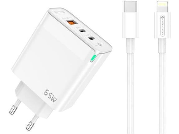 Jellico hišni polnilec adapter C79 220V Gun Quick Charge PD 65W vhod 1x USB A in 2x Type C - (s kablom Lightning- TypeC) 3.0 bel