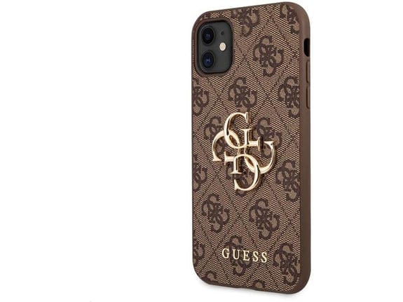 GUESS ovitek za silikonski iPhone 11, rjava z zlatim logom