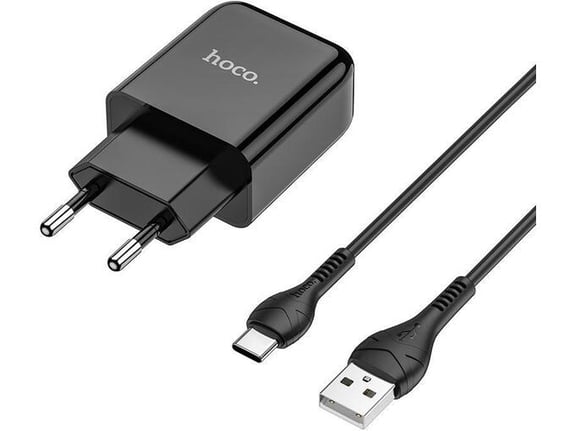 HOCO pametni hišni polnilec N2 z USB vtičem in s polnilnim kablom Type C 2,1A 10,5W za Samsung - črn