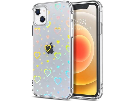 ONASI silikonski ovitek Hologram za iPhone 14, prozorna s srčki
