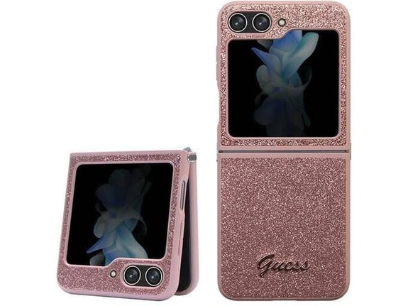 GUESS ovitek za Samsung Galaxy Z Flip 5, roza z bleščicami, GUHCZF5HGGSHP