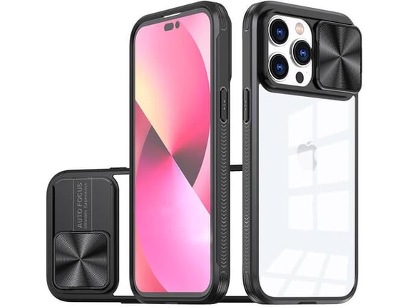 ONASI silikonski ovitek Lens Cover za iPhone 15, prozorna/črna