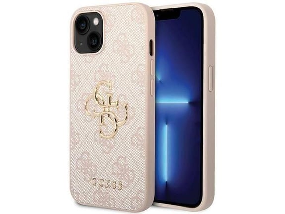 GUESS silikonski ovitek za iPhone 15, roza z zlatim logom, GUHCP15S4GMGPI