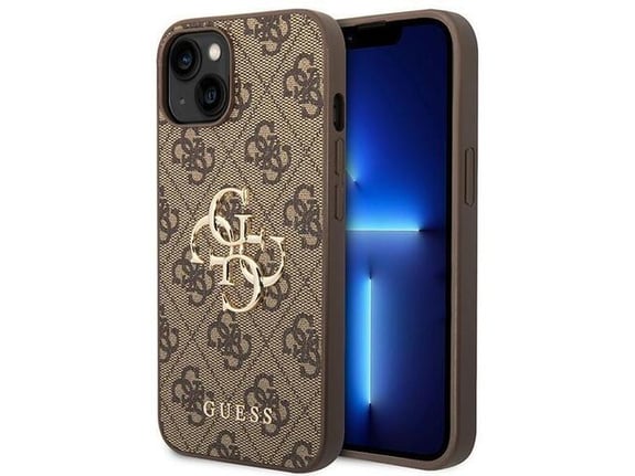 GUESS silikonski ovitek za iPhone 15, rjava z zlatim logom, GUHCP15S4GMGBR
