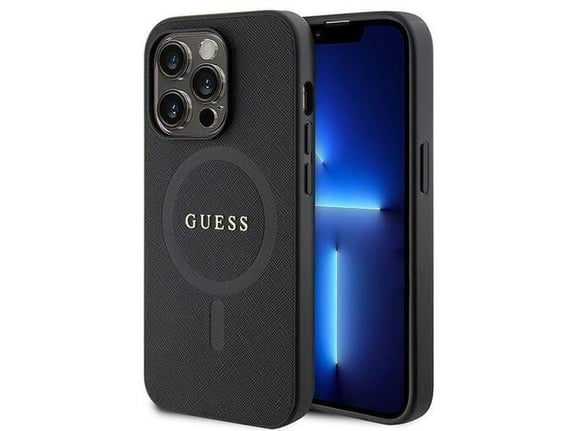 GUESS ovitek za silikonski MagSafe Saffiano iPhone 15 Pro, črna