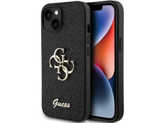 GUESS silikonski ovitek za iPhone 15, črna z bleščicami, GUHCP15SHG4SGK