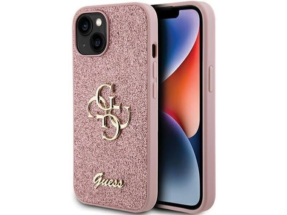 GUESS silikonski ovitek za iPhone 15, roza z bleščicami, GUHCP15SHG4SGP