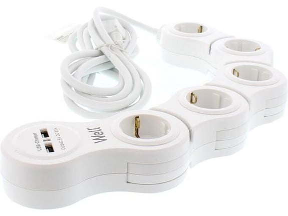 WELL razdelilec 220V 1/5, 5 m, USB, stikalo, nastavljiv, 3x1.5 mm, GOC5S-5-USB-VIT
