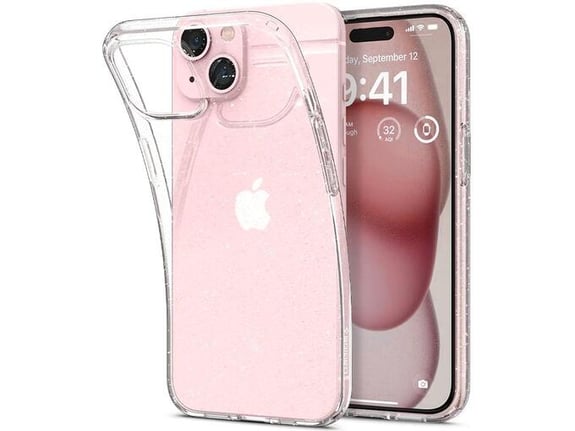ONASI silikonski ovitek za iPhone 15 Plus, prozorna s srebrnimi bleščicami