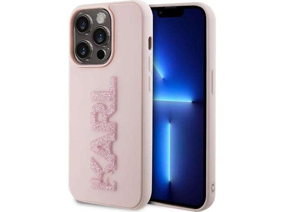 KARL LAGERFELD ovitek za usnjen Logo 3D iPhone 15 Pro, roza